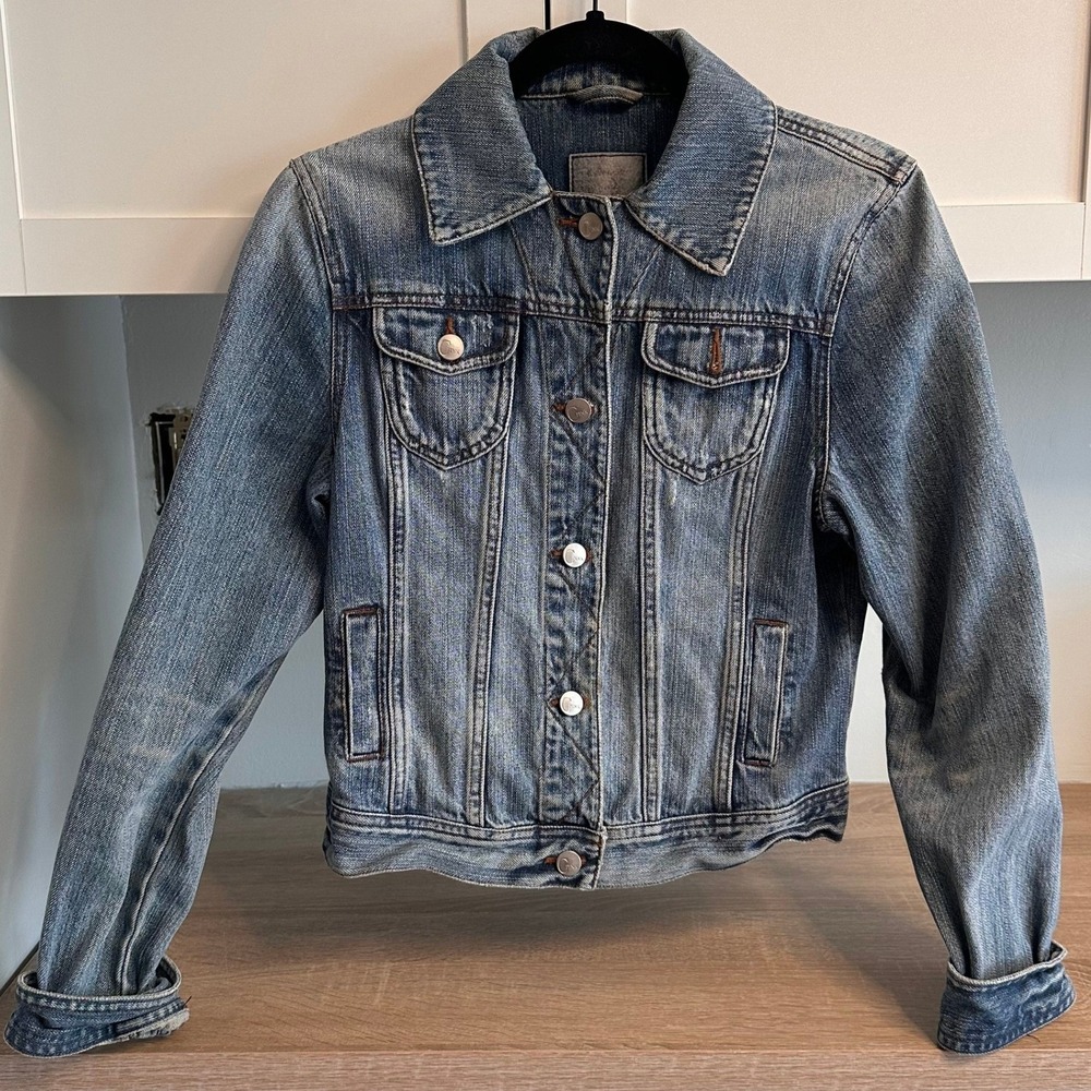 Y2K VTG Denim Trucker Jacket 100% Cotton Women's Size S Blue Cotton Indie Grunge